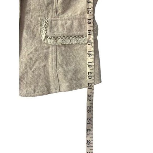 Newport News Women’s Sz 8 Cream Linen Cotton 2 Button Lace Fringe Blazer - Picture 12 of 12